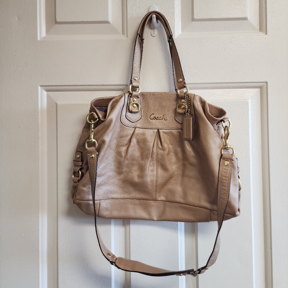 Coach Ashley Beige Shimmering Satchel Purse Designer Handbag Crossbody